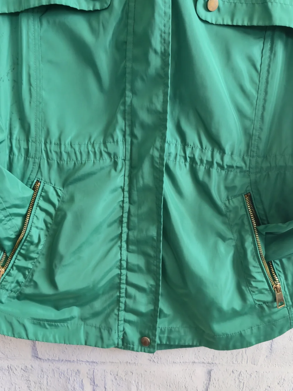 Zara Basic Kelly Green Hooded Full Zip Anorak Rain Jacket